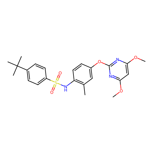 4-(tert-butyl)-N-{4-[(4,6-dimethoxy-2-pyrimidinyl)oxy]-2-methylphenyl}benzenesulfonamide structure