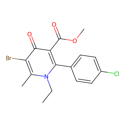 methyl 5-bromo-2-(4-chlorophenyl)-1-ethyl-6-methyl-4-oxo-1,4-dihydro-3-pyridinecarboxylate structure