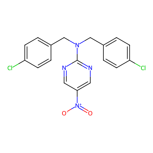 N,N-bis(4-chlorobenzyl)-5-nitro-2-pyrimidinamine structure