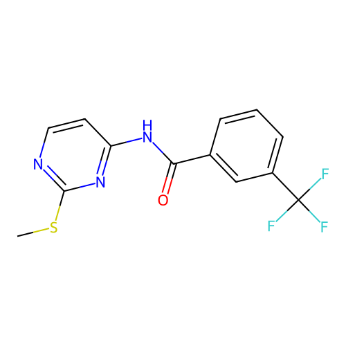 N-[2-(methylsulfanyl)-4-pyrimidinyl]-3-(trifluoromethyl)benzenecarboxamide structure