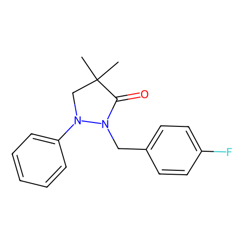 2-[(4-Fluorophenyl)methyl]-4,4-dimethyl-1-phenylpyrazolidin-3-one structure