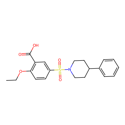 2-Ethoxy-5-[(4-phenylpiperidino)sulfonyl]benzenecarboxylic acid structure