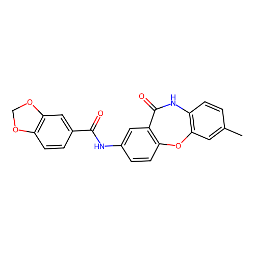 N-(2-methyl-6-oxo-5H-benzo[b][1,4]benzoxazepin-8-yl)-1,3-benzodioxole-5-carboxamide structure