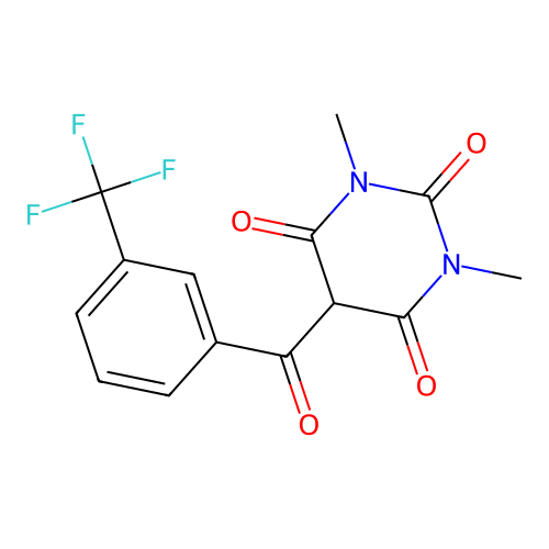 1,3-dimethyl-5-[3-(trifluoromethyl)benzoyl]-2,4,6(1H,3H,5H)-pyrimidinetrione structure