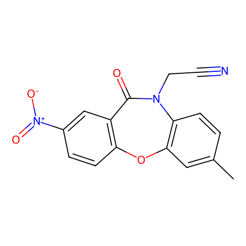 2-[7-methyl-2-nitro-11-oxodibenzo[b,f][1,4]oxazepin-10(11H)-yl]acetonitrile structure