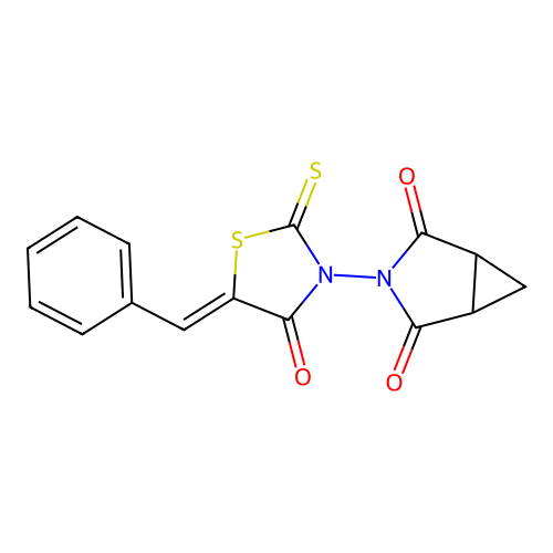 3-{4-oxo-5-[(Z)-phenylmethylidene]-2-thioxo-1,3-thiazolan-3-yl}-3-azabicyclo[3.1.0]hexane-2,4-dione structure