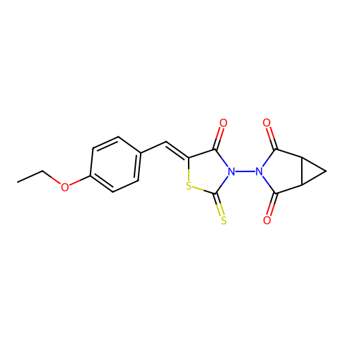 3-[5-[(4-ethoxyphenyl)methylidene]-4-oxo-2-sulfanylidene-1,3-thiazolidin-3-yl]-3-azabicyclo[3.1.0]hexane-2,4-dione structure