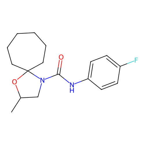 N-(4-fluorophenyl)-2-methyl-1-oxa-4-azaspiro[4.6]undecane-4-carboxamide structure
