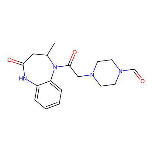 4-[2-(2-methyl-4-oxo-2,3,4,5-tetrahydro-1H-1,5-benzodiazepin-1-yl)-2-oxoethyl]tetrahydro-1(2H)-pyrazinecarbaldehyde structure