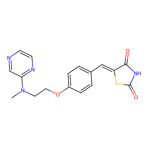 5-[[4-[2-[methyl(pyrazin-2-yl)amino]ethoxy]phenyl]methylidene]-1,3-thiazolidine-2,4-dione structure