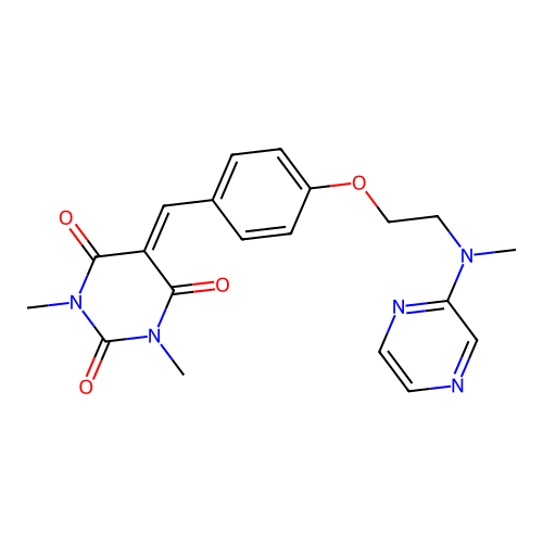 1,3-dimethyl-5-[(4-{2-[methyl(2-pyrazinyl)amino]ethoxy}phenyl)methylene]-2,4,6(1H,3H,5H)-pyrimidinetrione structure