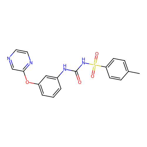 2-{3-[({[(4-Methylphenyl)sulfonyl]amino}carbonyl)amino]phenoxy}pyrazine structure