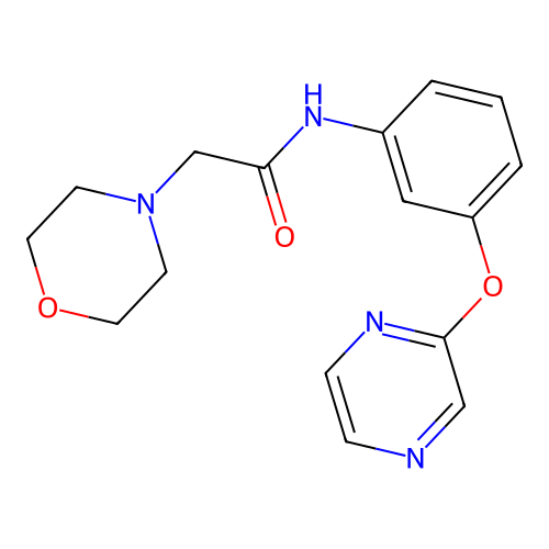 2-morpholino-N-[3-(2-pyrazinyloxy)phenyl]acetamide structure