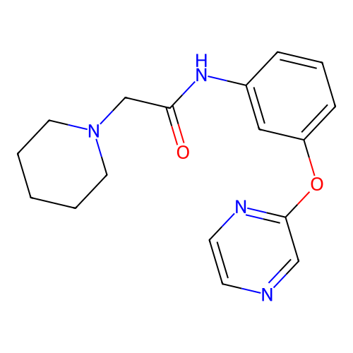 2-piperidino-N-[3-(2-pyrazinyloxy)phenyl]acetamide structure