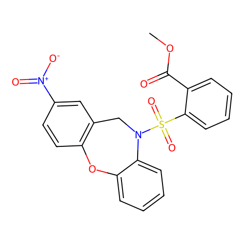 methyl 2-{[2-nitrodibenzo[b,f][1,4]oxazepin-10(11H)-yl]sulfonyl}benzenecarboxylate structure