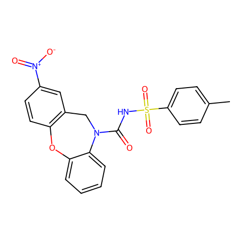 4-methyl-N-{[2-nitrodibenzo[b,f][1,4]oxazepin-10(11H)-yl]carbonyl}benzenesulfonamide structure