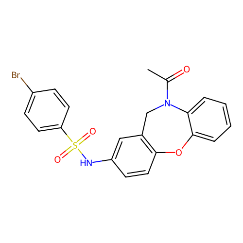N-(10-acetyl-10,11-dihydrodibenzo[b,f][1,4]oxazepin-2-yl)-4-bromobenzenesulfonamide structure