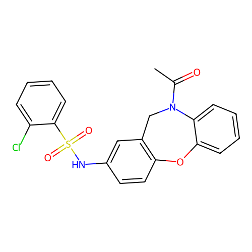 N-(10-acetyl-10,11-dihydrodibenzo[b,f][1,4]oxazepin-2-yl)-2-chlorobenzenesulfonamide structure