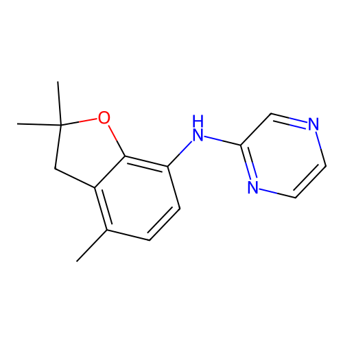 N-(2,2,4-trimethyl-2,3-dihydro-1-benzofuran-7-yl)-2-pyrazinamine structure