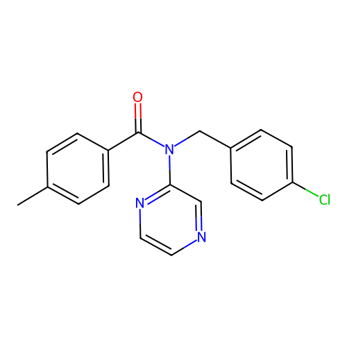 N-(4-chlorobenzyl)-4-methyl-N-(2-pyrazinyl)benzenecarboxamide structure