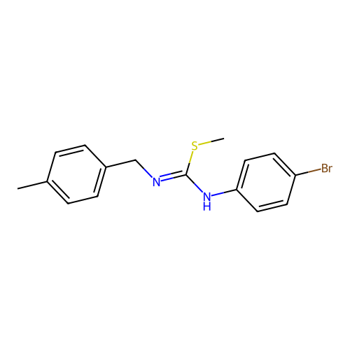 1-bromo-4-{[(Z)-[(4-methylbenzyl)amino](methylsulfanyl)methylidene]amino}benzene structure