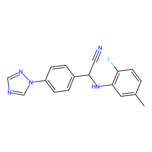 2-(2-fluoro-5-methylanilino)-2-[4-(1H-1,2,4-triazol-1-yl)phenyl]acetonitrile structure