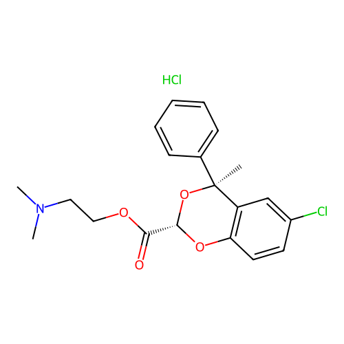 4H-1,3-Benzodioxin-2-carboxylic acid, 6-chloro-4-methyl-4-phenyl-, 2-(dimethylamino)ethyl ester, hydrochloride, trans- structure