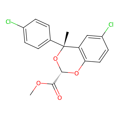 1,3-Benzodioxan-2-carboxylic acid, 6-chloro-4-(p-chlorophenyl)-4-methyl-, methyl ester, (E)- structure