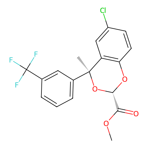 1,3-Benzodioxan-2-carboxylic acid, 6-chloro-4-methyl-4-(alpha,alpha,alpha-trifluoro-m-tolyl)-, methyl ester, (E)- structure