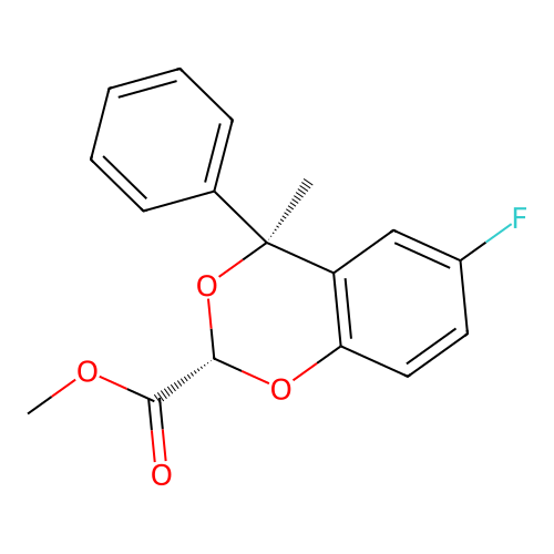 1,3-Benzodioxan-2-carboxylic acid, 6-fluoro-4-methyl-4-phenyl-, methyl ester, (E)- structure
