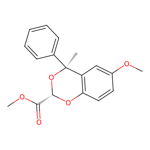 1,3-Benzodioxan-2-carboxylic acid, 6-methoxy-4-methyl-4-phenyl-, methyl ester, (E)- structure