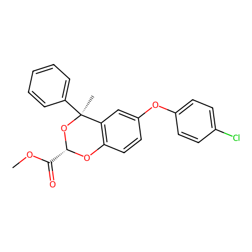 1,3-Benzodioxan-2-carboxylic acid, 6-(p-chlorophenoxy)-4-methyl-4-phenyl-, methyl ester, (E)- structure