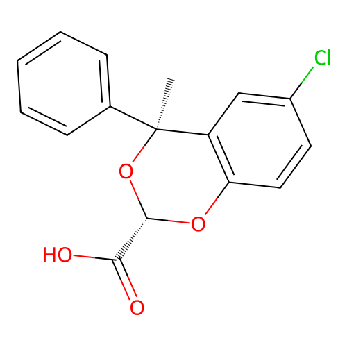 1,3-Benzodioxan-2-carboxylic acid, 6-chloro-4-methyl-4-phenyl-, (+)-(E)- structure