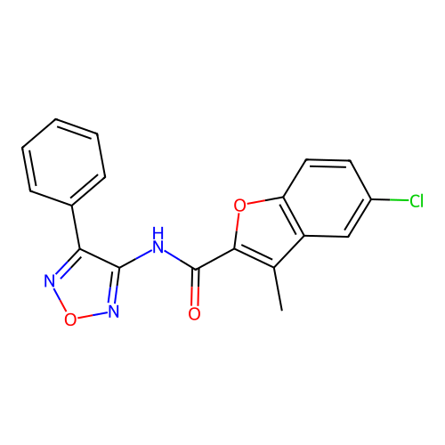 5-chloro-3-methyl-N-(4-phenyl-1,2,5-oxadiazol-3-yl)-1-benzofuran-2-carboxamide structure