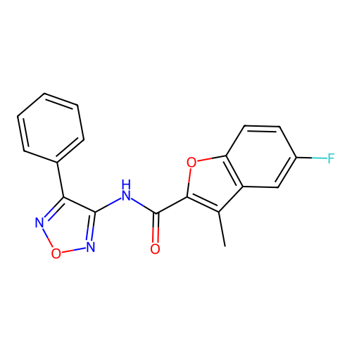 5-fluoro-3-methyl-N-(4-phenyl-1,2,5-oxadiazol-3-yl)-1-benzofuran-2-carboxamide structure