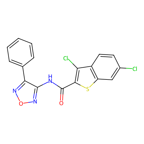 3,6-dichloro-N-(4-phenyl-1,2,5-oxadiazol-3-yl)-1-benzothiophene-2-carboxamide structure