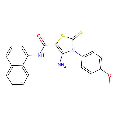 4-amino-3-(4-methoxyphenyl)-N-naphthalen-1-yl-2-sulfanylidene-1,3-thiazole-5-carboxamide structure