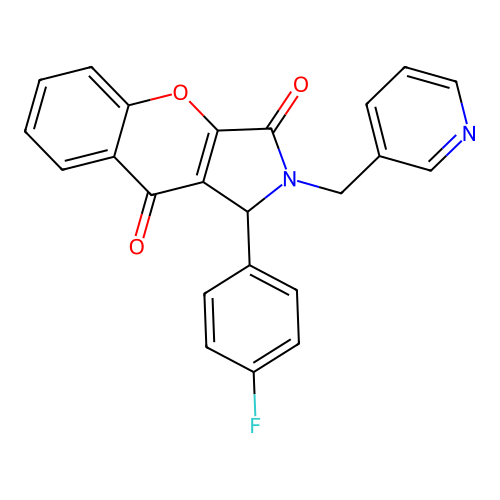 1-(4-fluorophenyl)-2-(pyridin-3-ylmethyl)-1,2-dihydrochromeno[2,3-c]pyrrole-3,9-dione structure