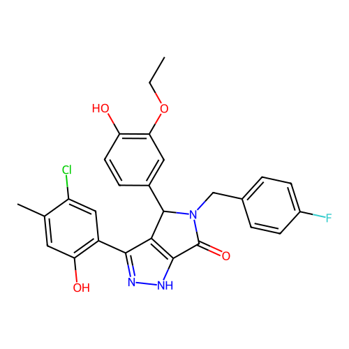 3-(5-chloro-2-hydroxy-4-methylphenyl)-4-(3-ethoxy-4-hydroxyphenyl)-5-(4-fluorobenzyl)-4,5-dihydropyrrolo[3,4-c]pyrazol-6(2H)-one structure