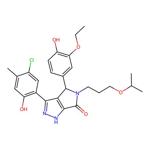 3-(5-chloro-2-hydroxy-4-methylphenyl)-4-(3-ethoxy-4-hydroxyphenyl)-5-[3-(propan-2-yloxy)propyl]-4,5-dihydropyrrolo[3,4-c]pyrazol-6(2H)-one structure