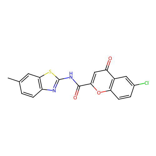 6-chloro-N-(6-methyl-1,3-benzothiazol-2-yl)-4-oxo-4H-chromene-2-carboxamide structure