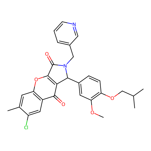 7-chloro-1-[3-methoxy-4-(2-methylpropoxy)phenyl]-6-methyl-2-(pyridin-3-ylmethyl)-1,2-dihydrochromeno[2,3-c]pyrrole-3,9-dione structure