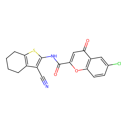 6-chloro-N-(3-cyano-4,5,6,7-tetrahydro-1-benzothiophen-2-yl)-4-oxo-4H-chromene-2-carboxamide structure