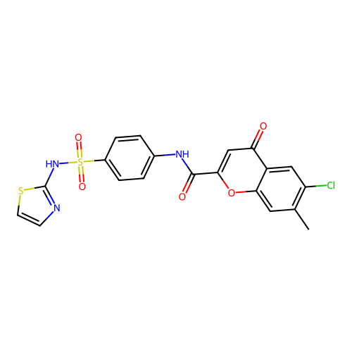 6-Chloro-7-methyl-4-oxo-4H-chromene-2-carboxylic acid [4-(thiazol-2-ylsulfamoyl)-phenyl]-amide structure