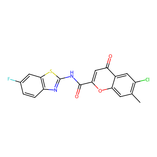 6-chloro-N-(6-fluoro-1,3-benzothiazol-2-yl)-7-methyl-4-oxo-4H-chromene-2-carboxamide structure