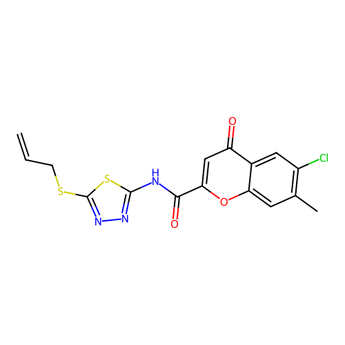 6-chloro-7-methyl-4-oxo-N-[(2Z)-5-(prop-2-en-1-ylsulfanyl)-1,3,4-thiadiazol-2(3H)-ylidene]-4H-chromene-2-carboxamide structure
