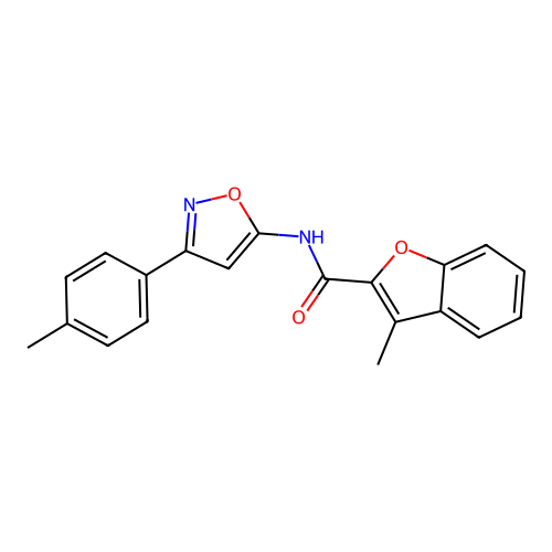 3-methyl-N-[3-(4-methylphenyl)-1,2-oxazol-5-yl]-1-benzofuran-2-carboxamide structure