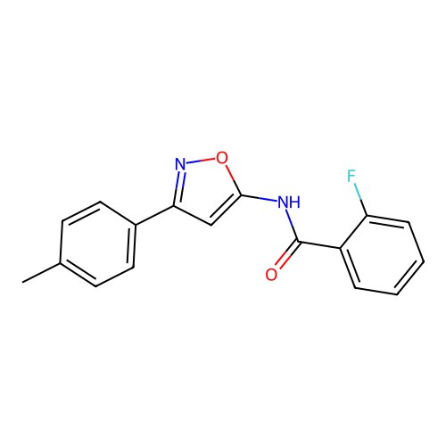 2-fluoro-N-[3-(4-methylphenyl)-1,2-oxazol-5-yl]benzamide structure