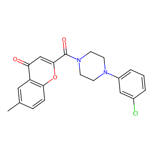2-{[4-(3-chlorophenyl)piperazin-1-yl]carbonyl}-6-methyl-4H-chromen-4-one structure