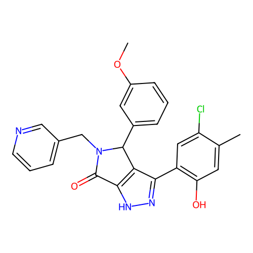 3-(5-Chloro-2-hydroxy-4-methyl-phenyl)-4-(3-methoxy-phenyl)-5-pyridin-3-ylmethyl-4,5-dihydro-1H-pyrro lo[3,4-c]pyrazol-6-one structure